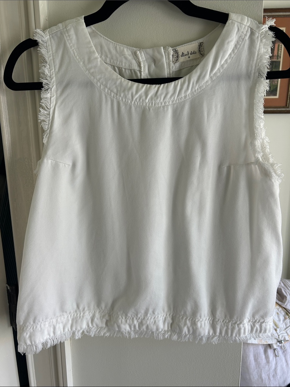 Altar'd State White Sleeveless Fringe Detail Top